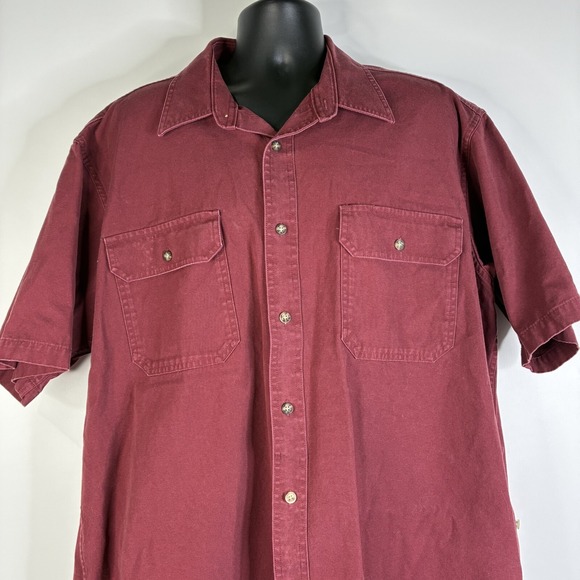 Cabelas Shirt Men's XL Reg Button Up Burgundy Red‎ Short Sleeve  Brush Popper - Picture 2 of 16
